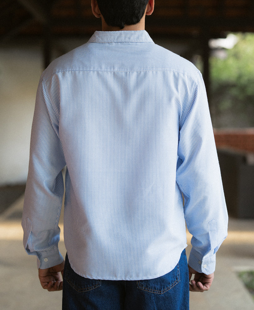 Blue Stripe Palm Embroidery Shirt