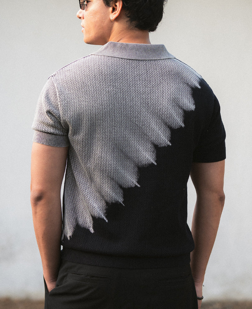Black Tie Dye Knit Polo T-Shirt 100% Cotton