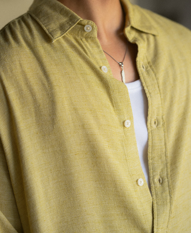 Yellow Linen Blend Structured Shirt