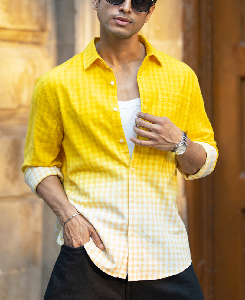 Yellow Ombre Checks Shirt 100% Cotton