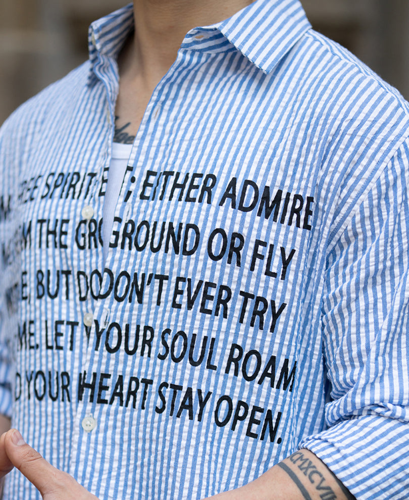 Blue Seersucker Printed Shirt 100% Cotton