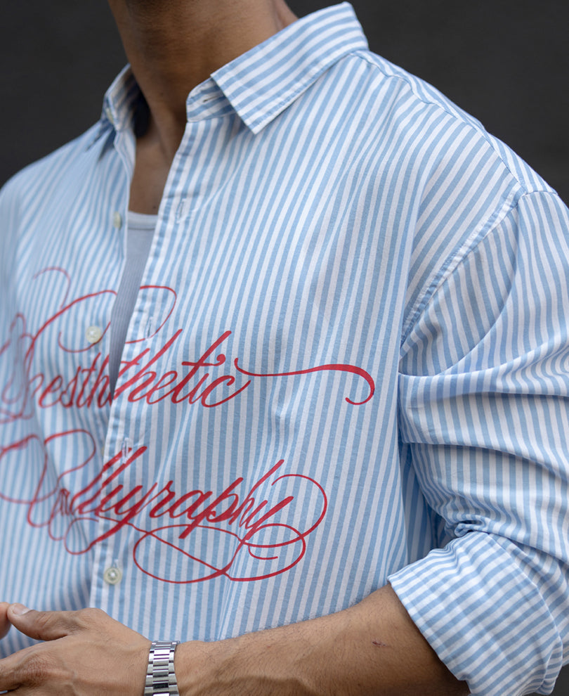 Blue Lightweight Printed Boxy Shirt 100% Cotton